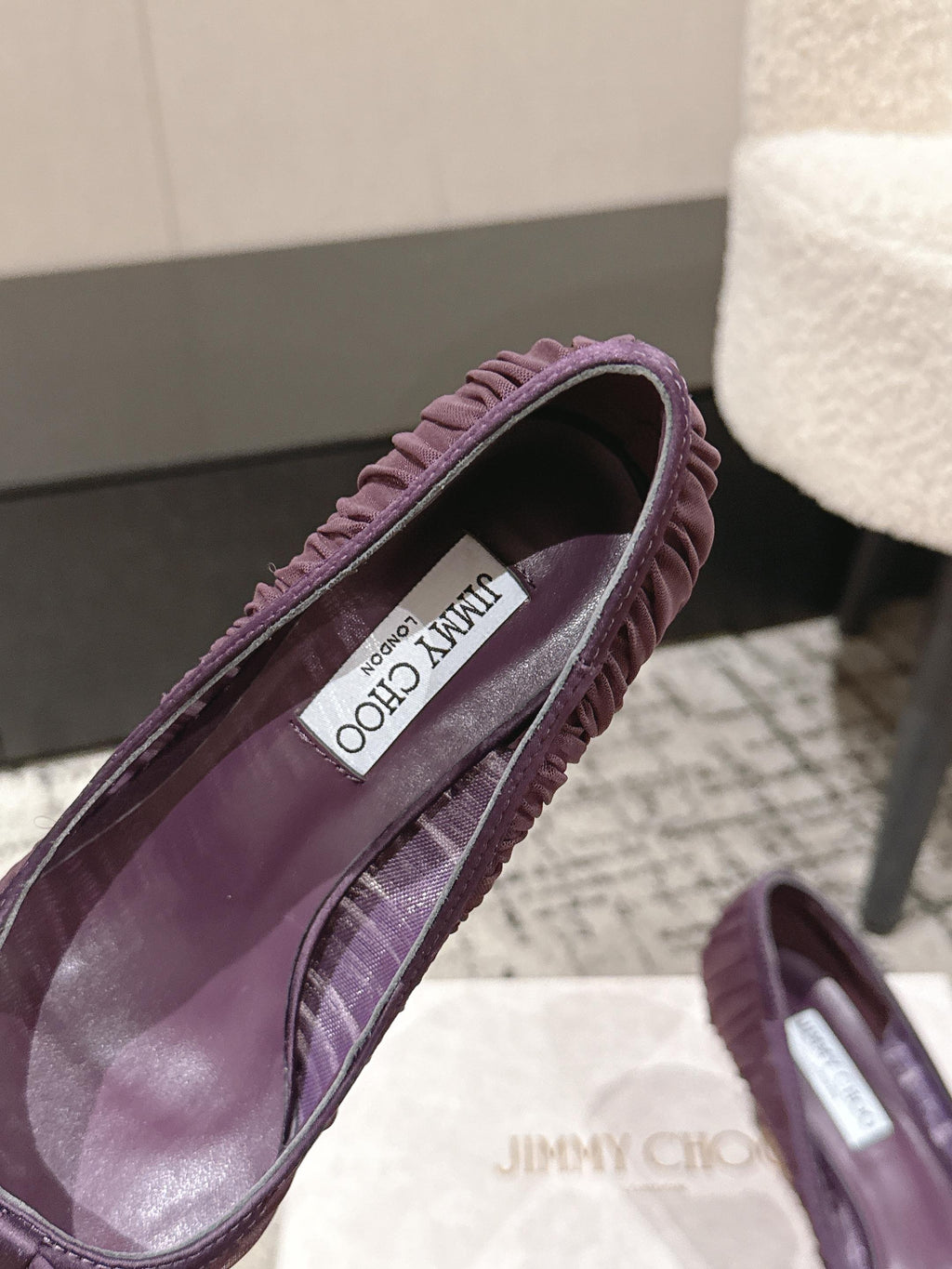 JIMMY CHOO 26S POINTED-TOE HIGH HEELS 65 MM IN DEEP PURPLE FABRIC