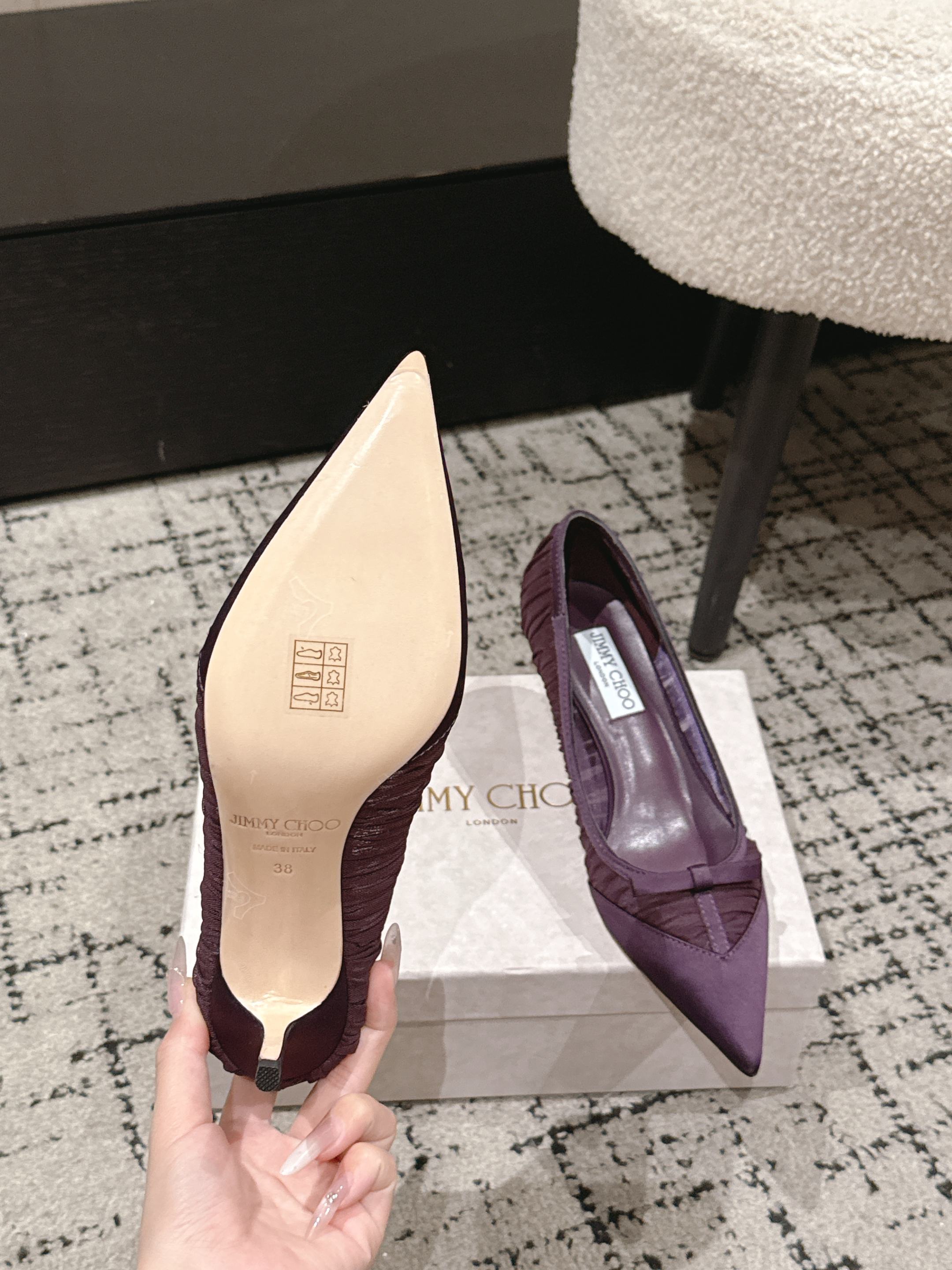 JIMMY CHOO 26S POINTED-TOE HIGH HEELS 65 MM IN DEEP PURPLE FABRIC
