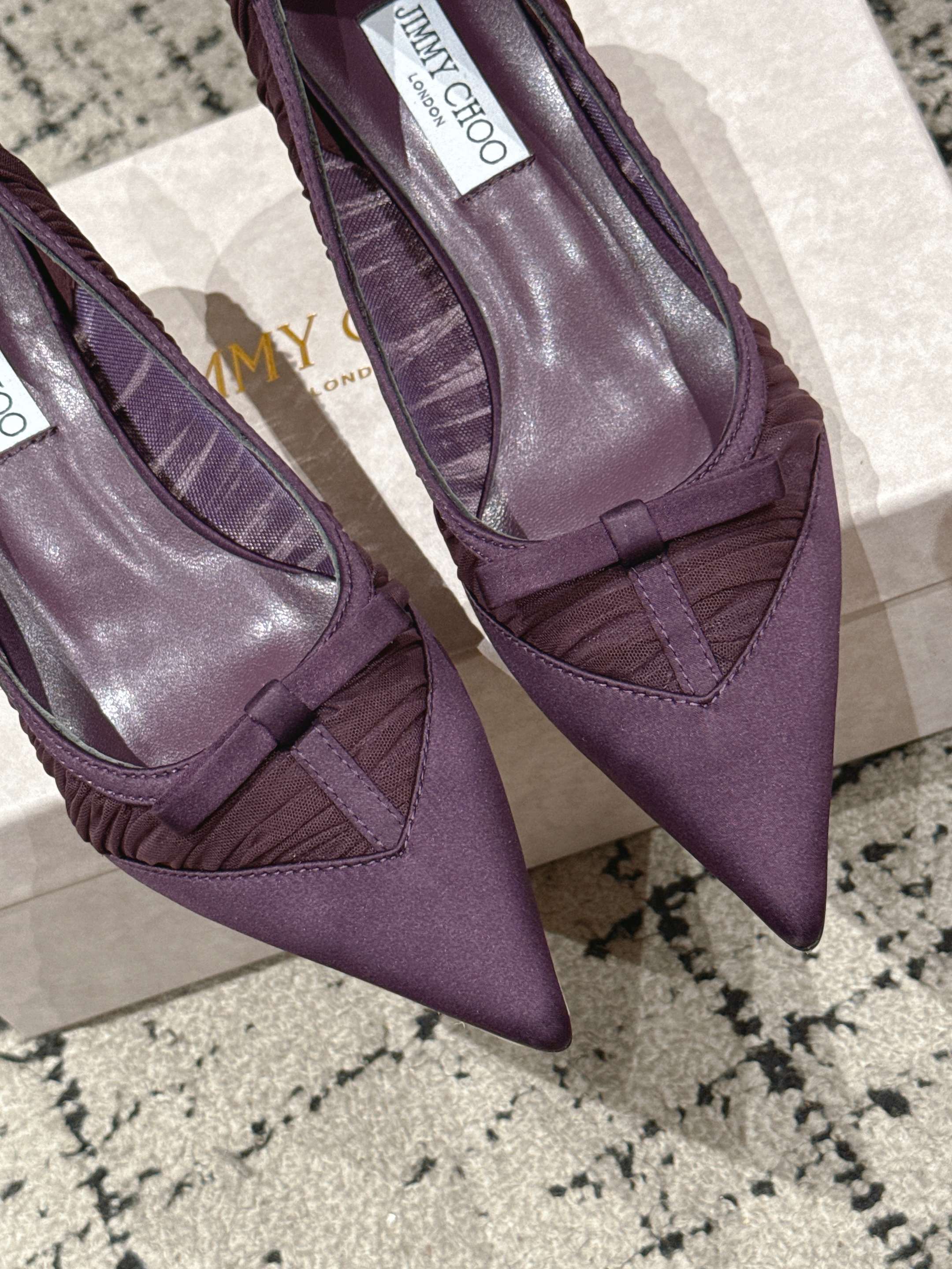 JIMMY CHOO 26S POINTED-TOE HIGH HEELS 65 MM IN DEEP PURPLE FABRIC