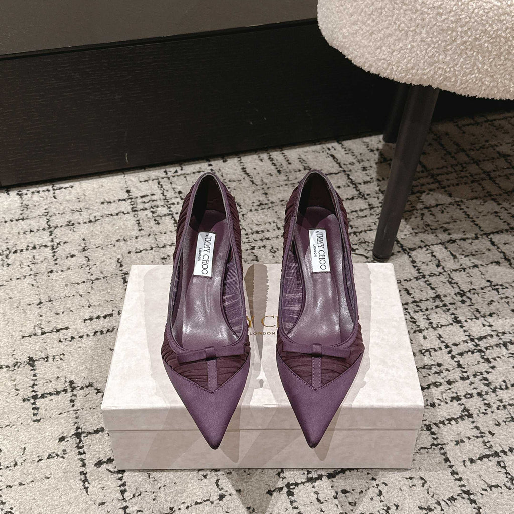 JIMMY CHOO 26S POINTED-TOE HIGH HEELS 65 MM IN DEEP PURPLE FABRIC