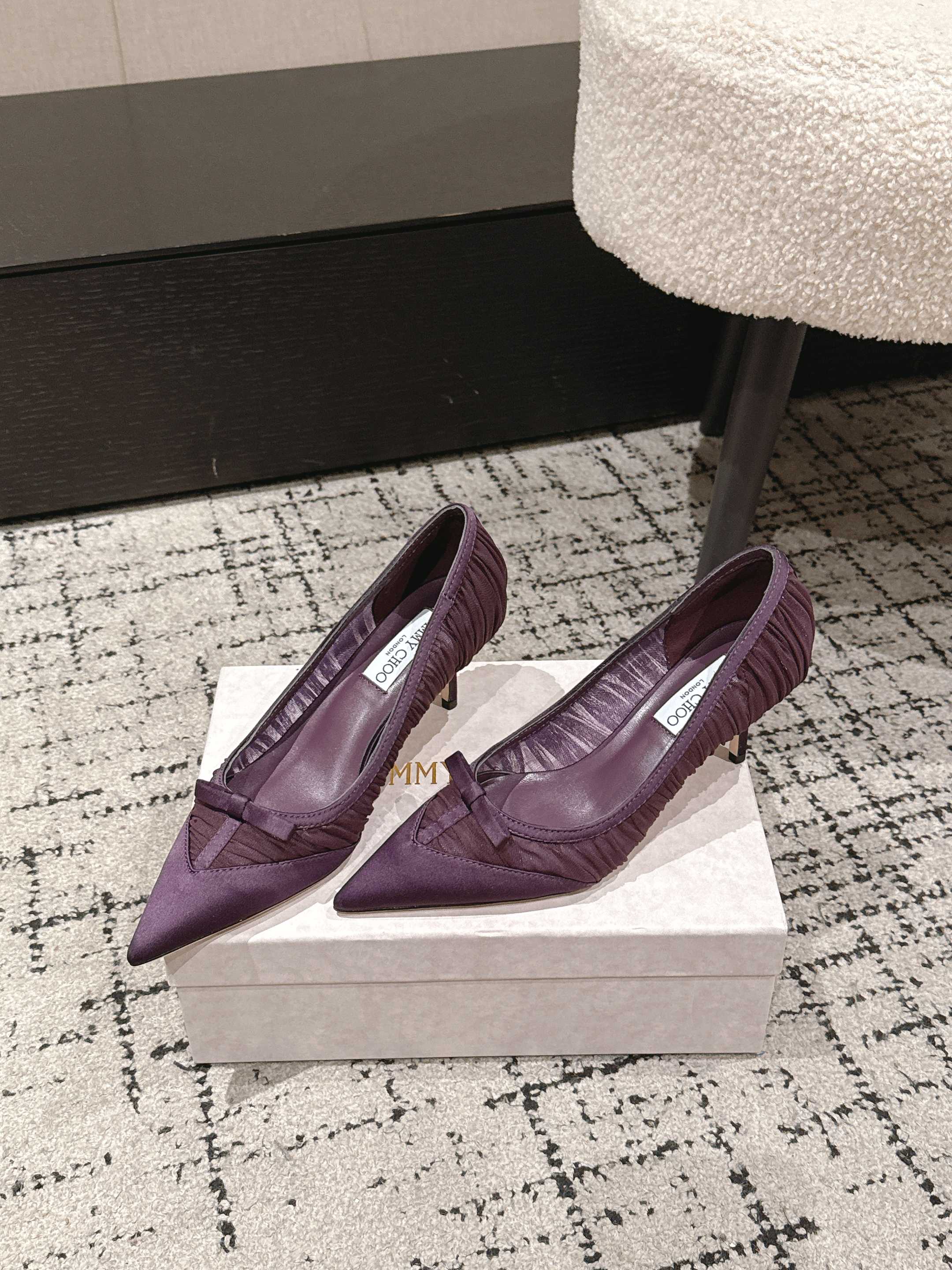 JIMMY CHOO 26S POINTED-TOE HIGH HEELS 65 MM IN DEEP PURPLE FABRIC