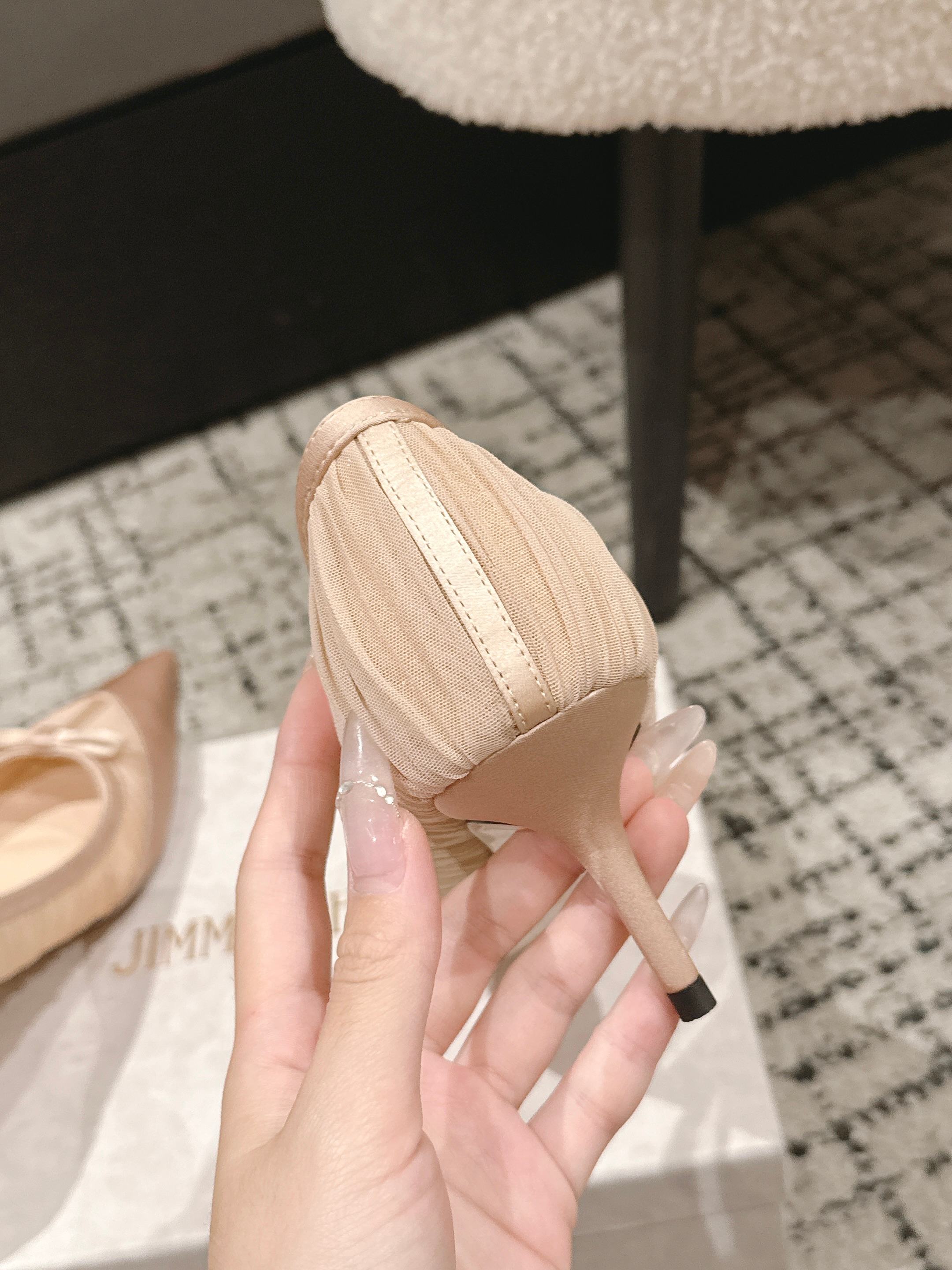 JIMMY CHOO 26S POINTED-TOE HIGH HEELS 65 MM IN LIGHT NUDE PINK FABRIC