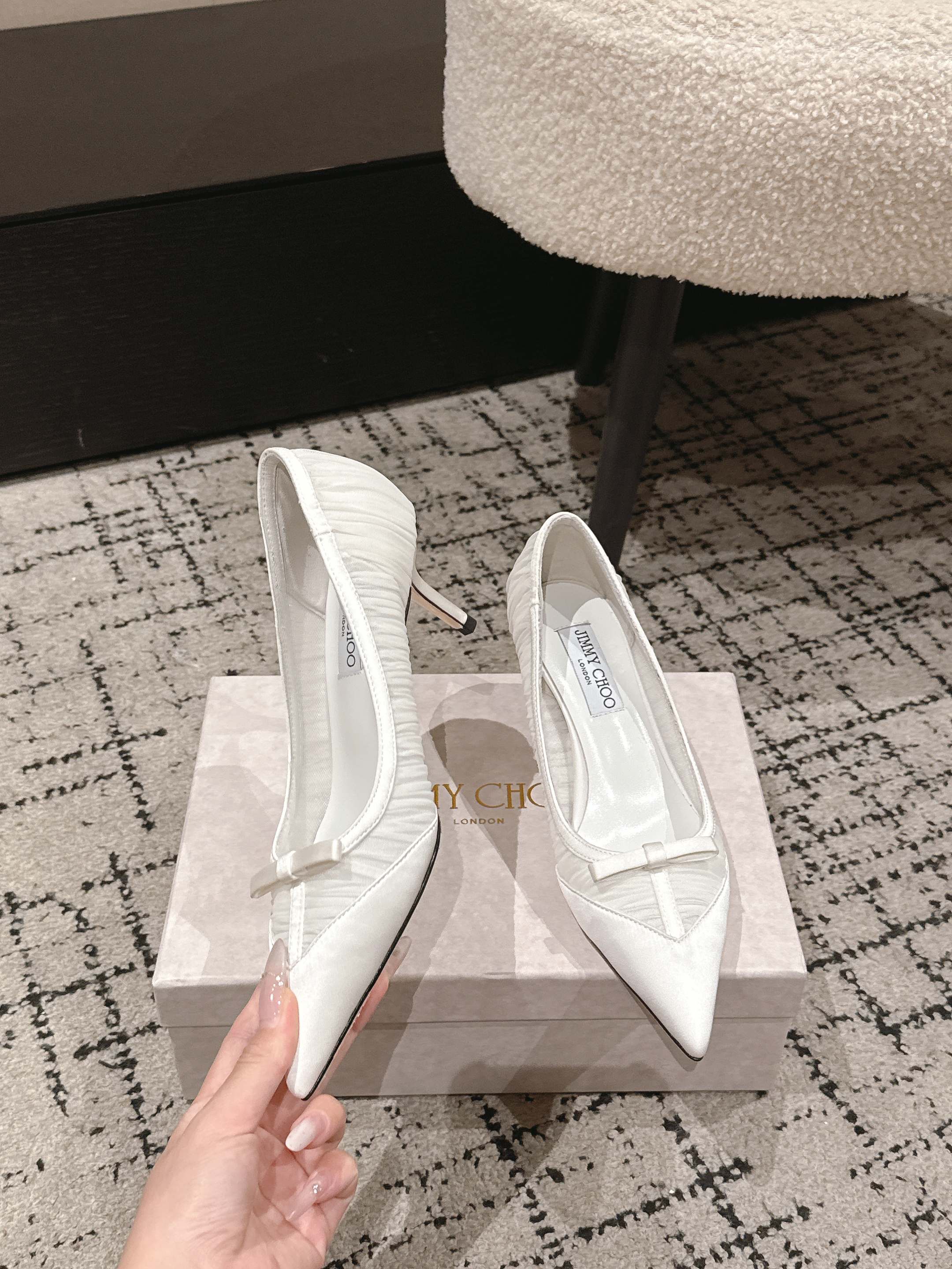 JIMMY CHOO 26S POINTED-TOE HIGH HEELS 65 MM IN WHITE FABRIC