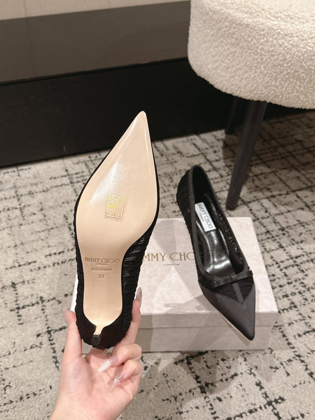 JIMMY CHOO 26S POINTED-TOE HIGH HEELS 65 MM IN BLACK FABRIC