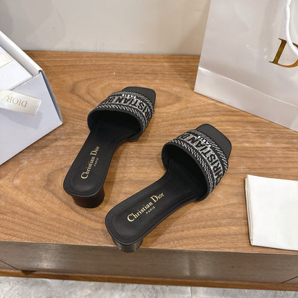 DIOR 26S DWAY HEELED SLIDE 45MM IN BLACK CRYSTAL-EMBROIDERED CANVAS