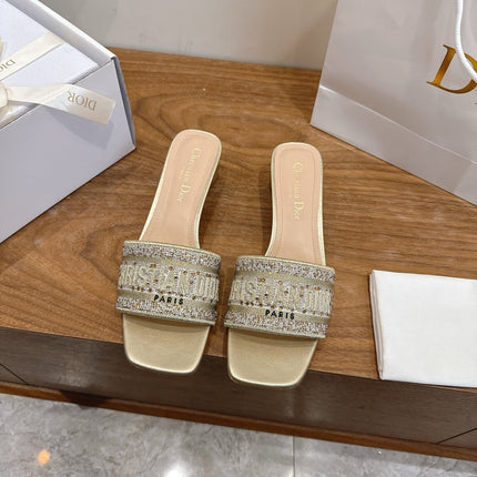 DIOR 26S DWAY HEELED SLIDE 45MM IN GOLD CRYSTAL-EMBROIDERED CANVAS