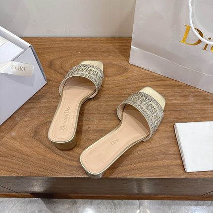 DIOR 26S DWAY HEELED SLIDE 45MM IN GOLD CRYSTAL-EMBROIDERED CANVAS