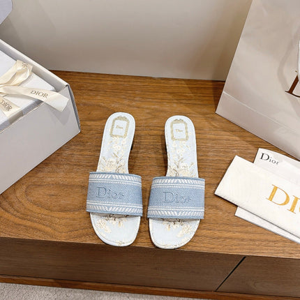 DIOR 26S BLOCK HEEL SLIDE SANDALS IN LIGHT BLUE CANVAS