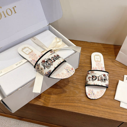 DIOR 26S FLAT SLIDE SANDALS IN MULTICOLOR EMBROIDERED CANVAS 001