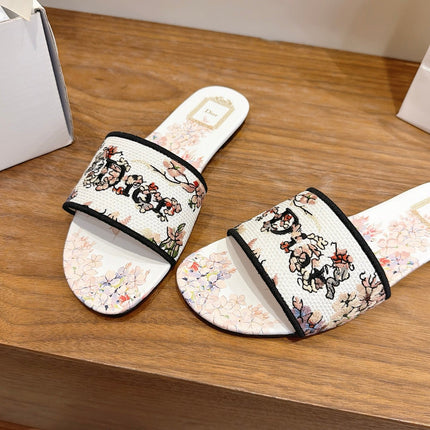 DIOR 26S FLAT SLIDE SANDALS IN MULTICOLOR EMBROIDERED CANVAS 001