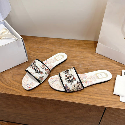 DIOR 26S FLAT SLIDE SANDALS IN MULTICOLOR EMBROIDERED CANVAS 001