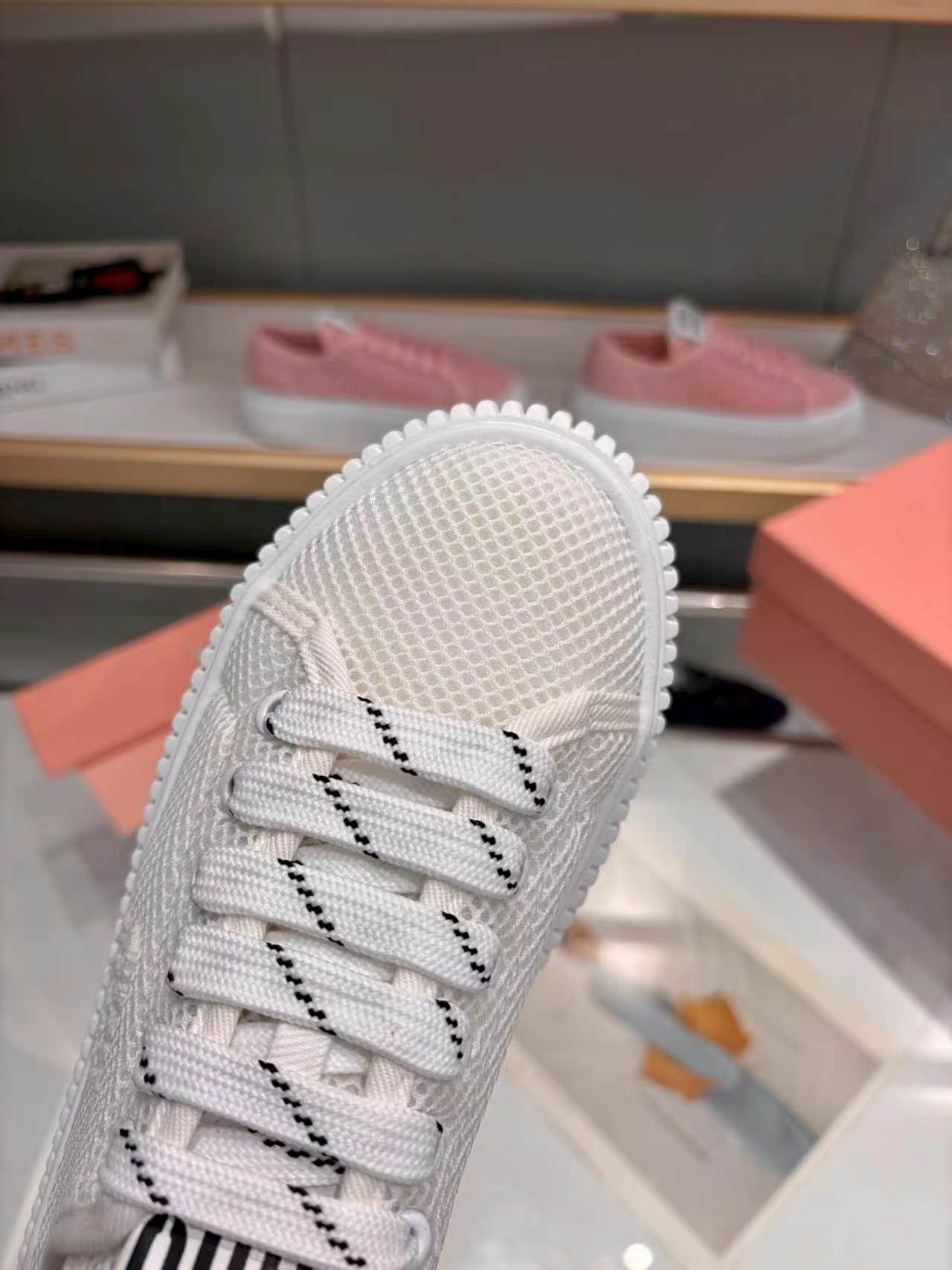 MIUMIU 26S SNEAKER MULES 45MM IN WHITE MESH