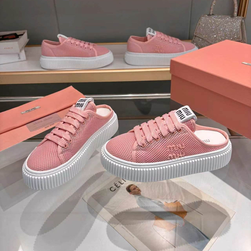 MIUMIU 26S SNEAKER MULES 45MM IN PINK MESH