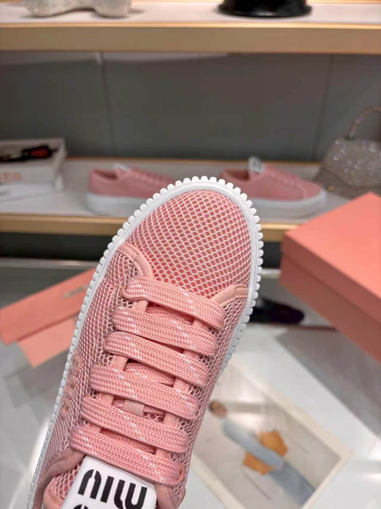 MIUMIU 26S SNEAKER MULES 45MM IN PINK MESH