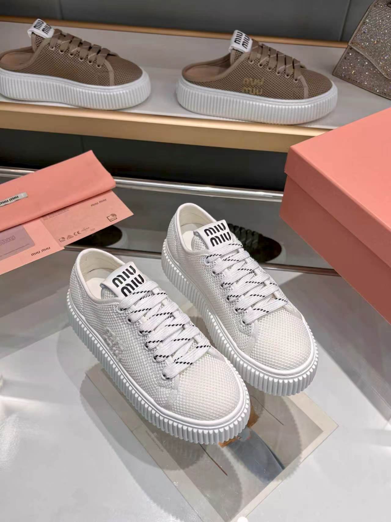 MIUMIU 26S SNEAKER 45MM IN WHITE MESH FABRIC