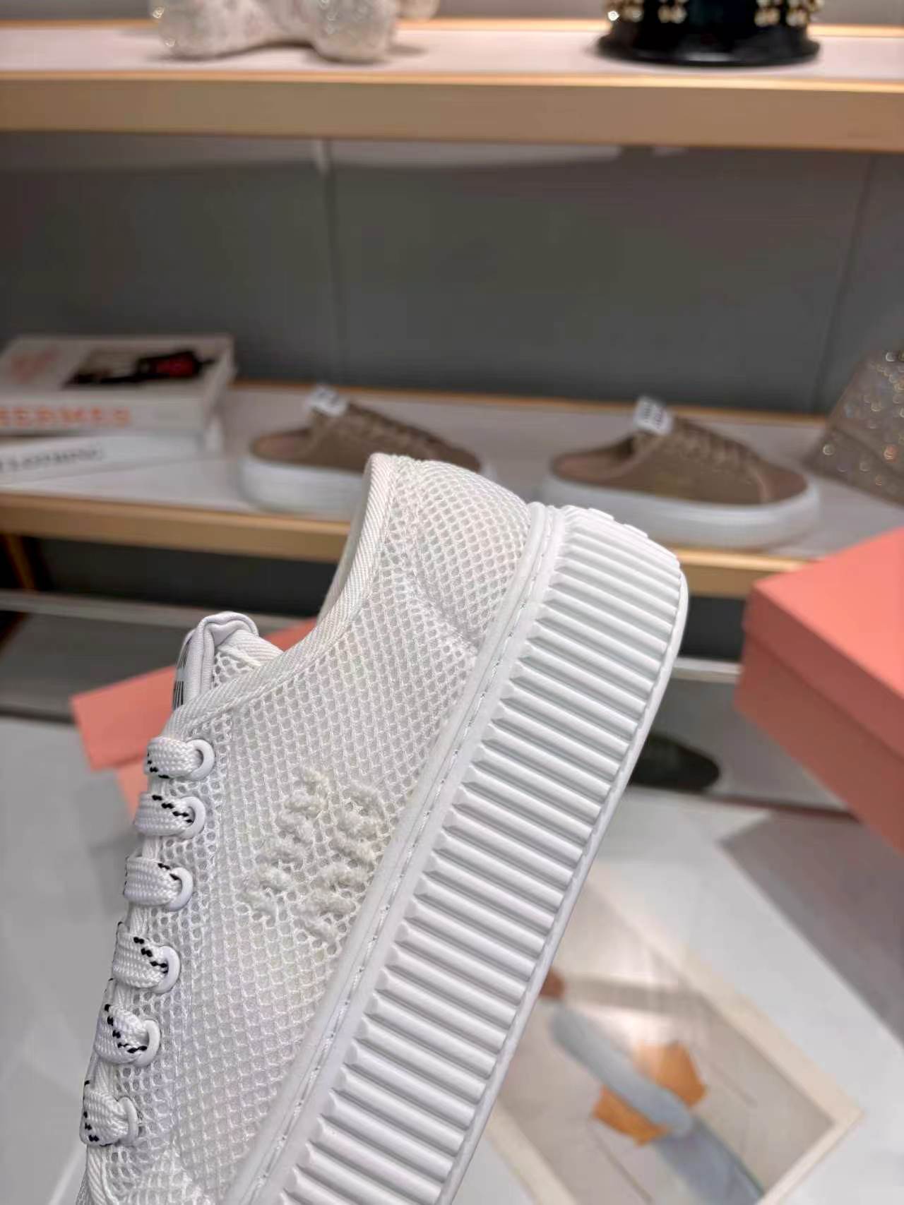 MIUMIU 26S SNEAKER 45MM IN WHITE MESH FABRIC