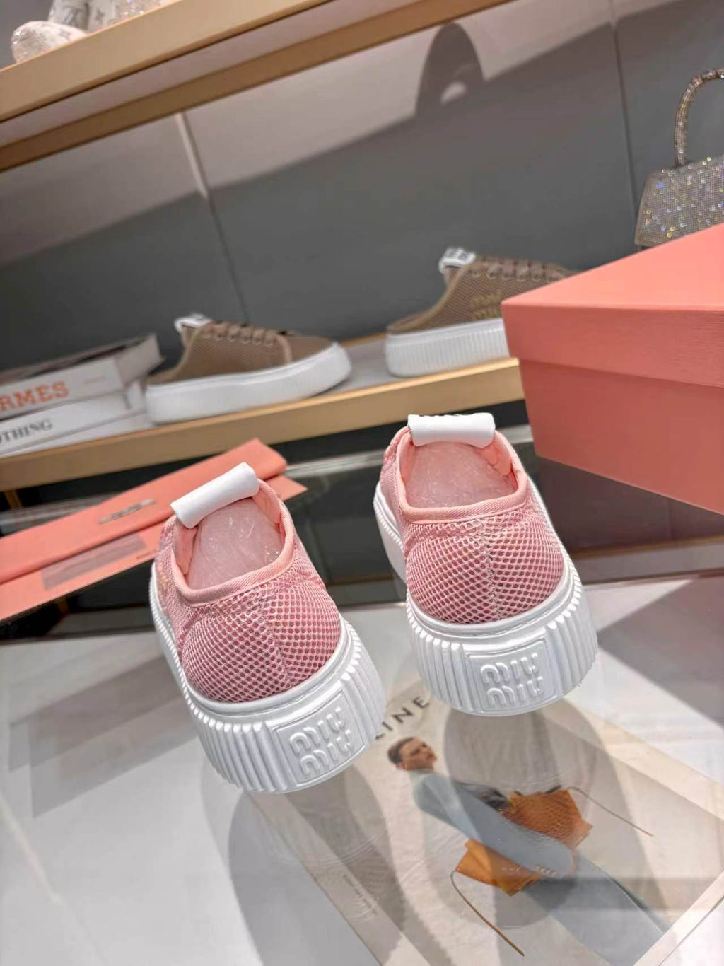 MIUMIU 26S SNEAKER 45MM IN PINK MESH FABRIC