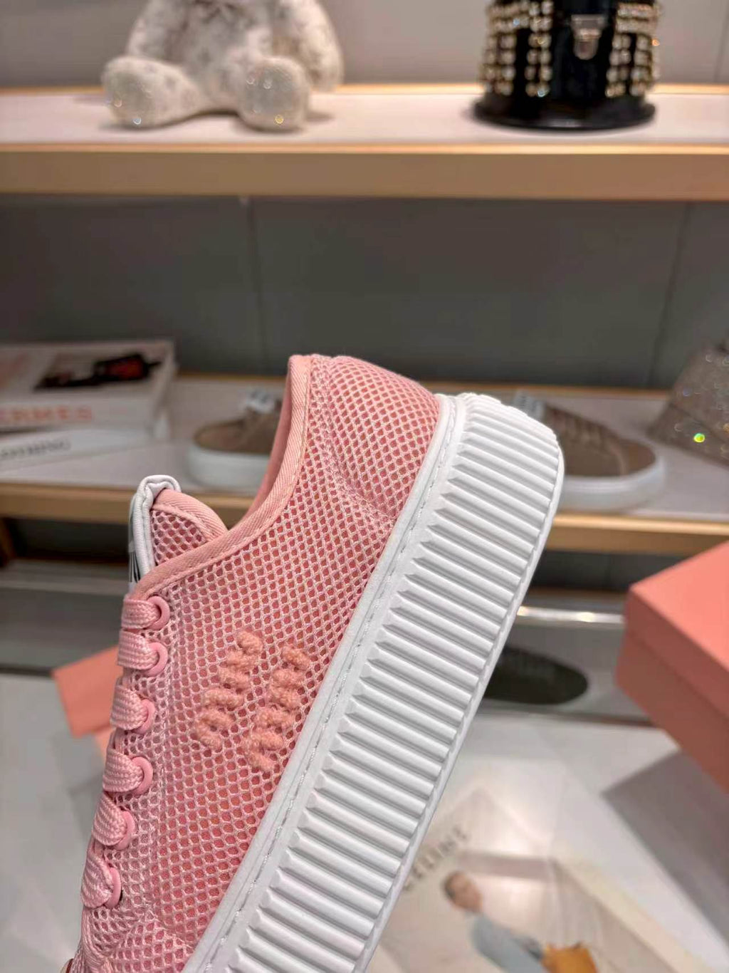 MIUMIU 26S SNEAKER 45MM IN PINK MESH FABRIC