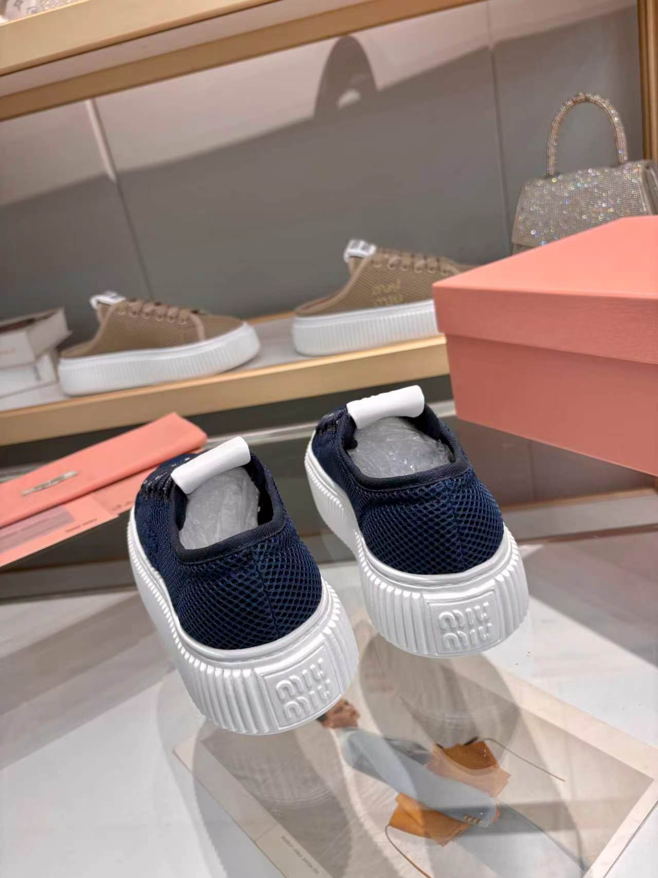 MIUMIU 26S SNEAKER 45MM IN NAVY BLUE MESH FABRIC