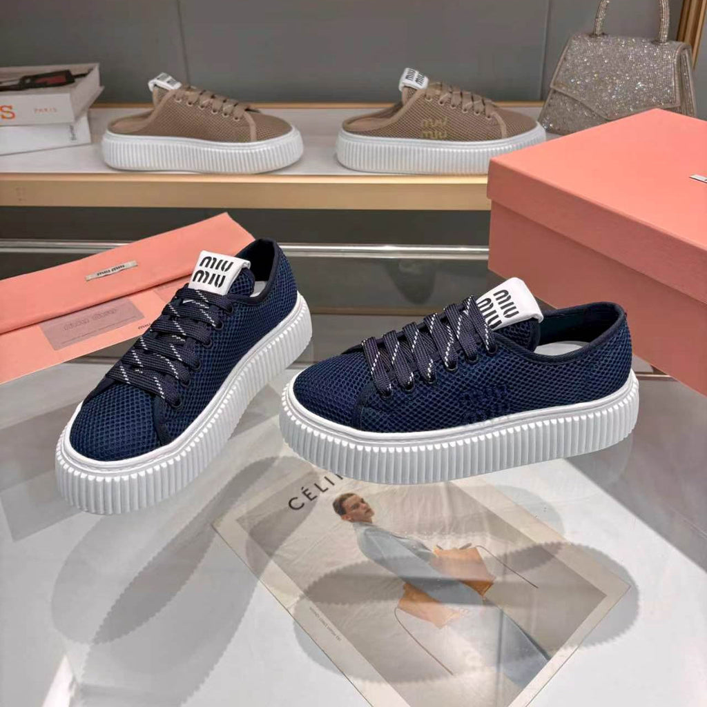 MIUMIU 26S SNEAKER 45MM IN NAVY BLUE MESH FABRIC