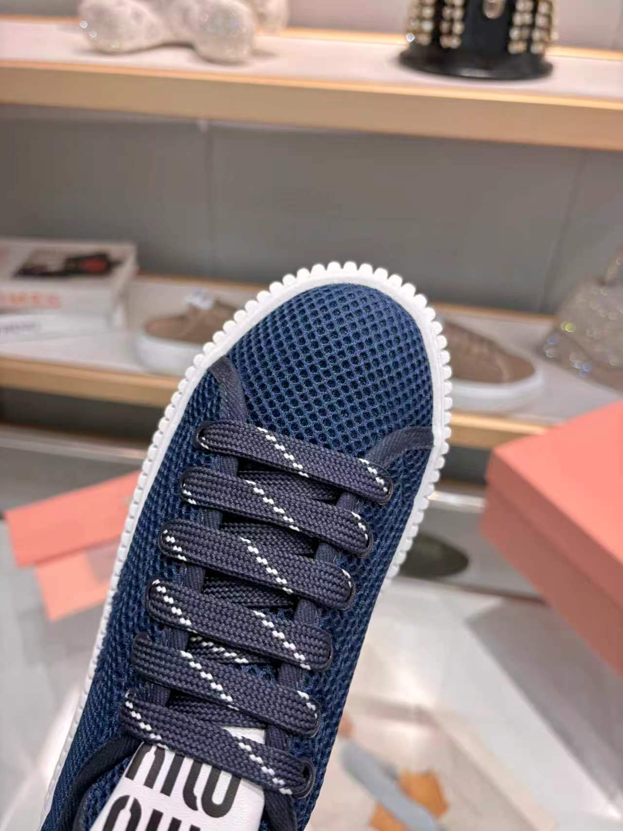 MIUMIU 26S SNEAKER 45MM IN NAVY BLUE MESH FABRIC