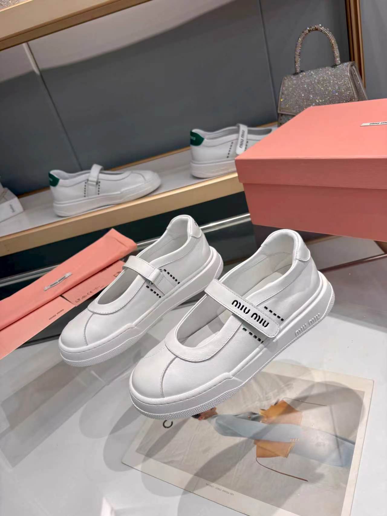 MIUMIU 26S MARY JANE BALLERINAS IN WHITE CALFSKIN