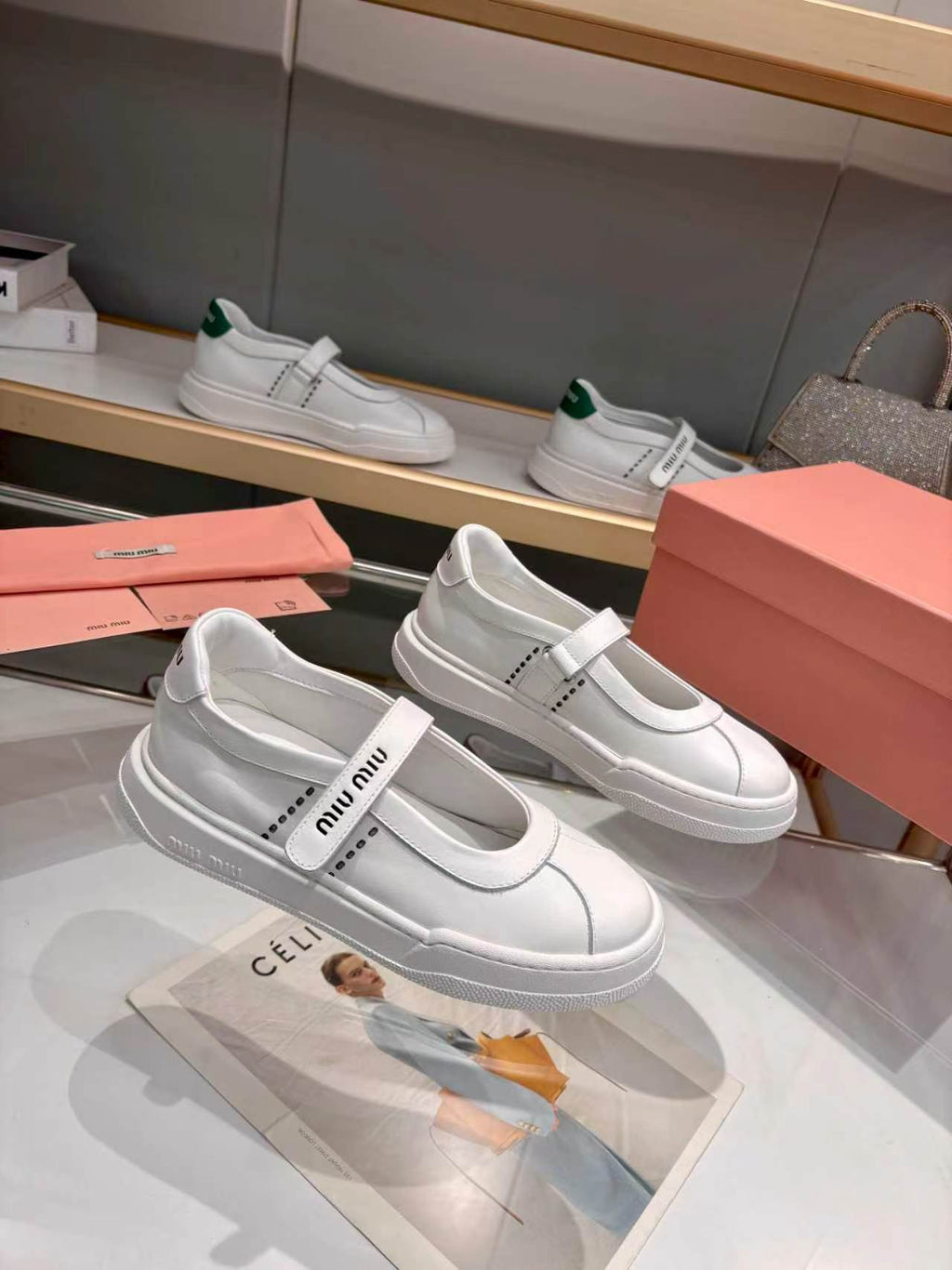 MIUMIU 26S MARY JANE BALLERINAS IN WHITE CALFSKIN