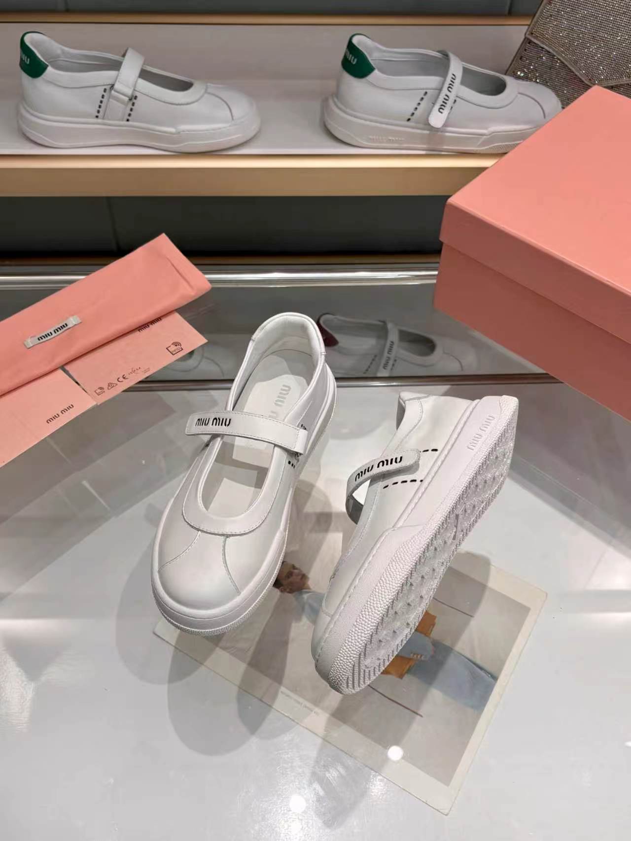 MIUMIU 26S MARY JANE BALLERINAS IN WHITE CALFSKIN