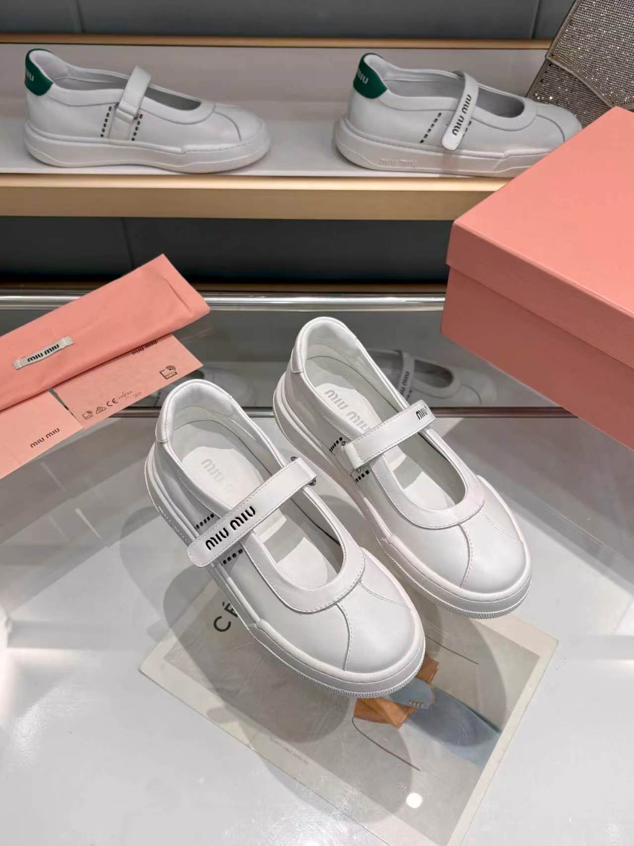 MIUMIU 26S MARY JANE BALLERINAS IN WHITE CALFSKIN