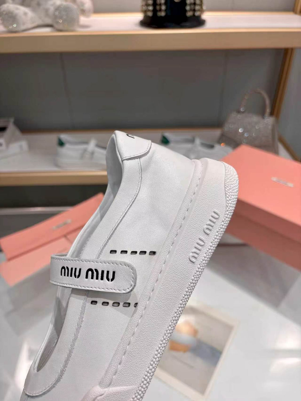 MIUMIU 26S MARY JANE BALLERINAS IN WHITE CALFSKIN