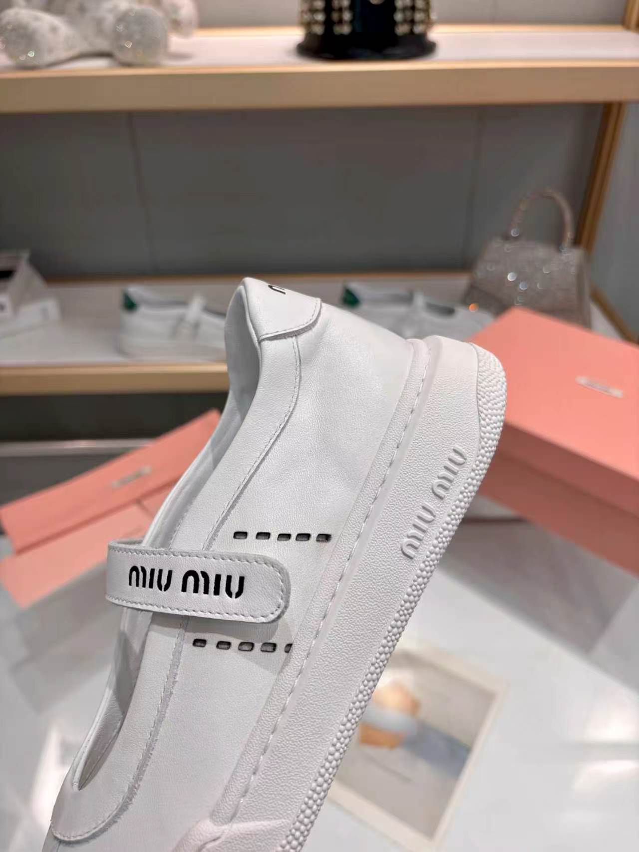 MIUMIU 26S MARY JANE BALLERINAS IN WHITE CALFSKIN