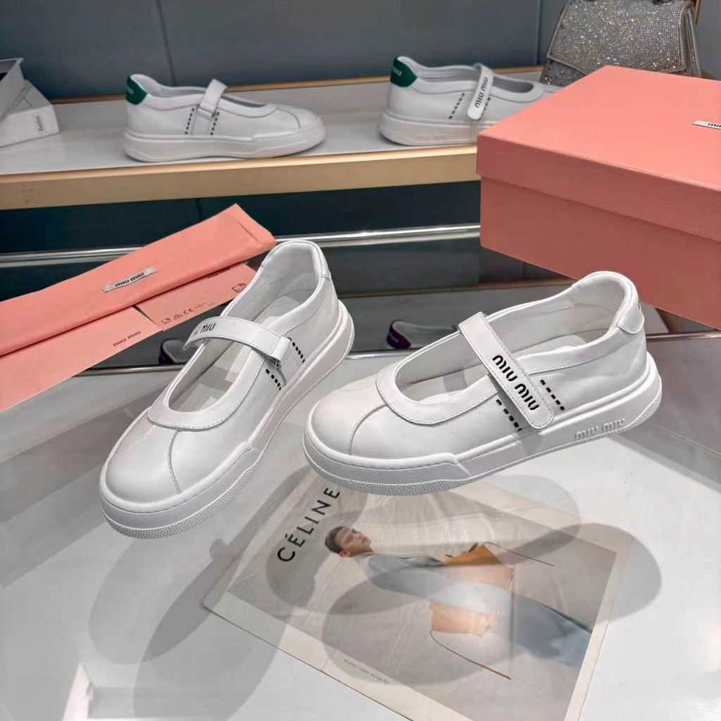 MIUMIU 26S MARY JANE BALLERINAS IN WHITE CALFSKIN