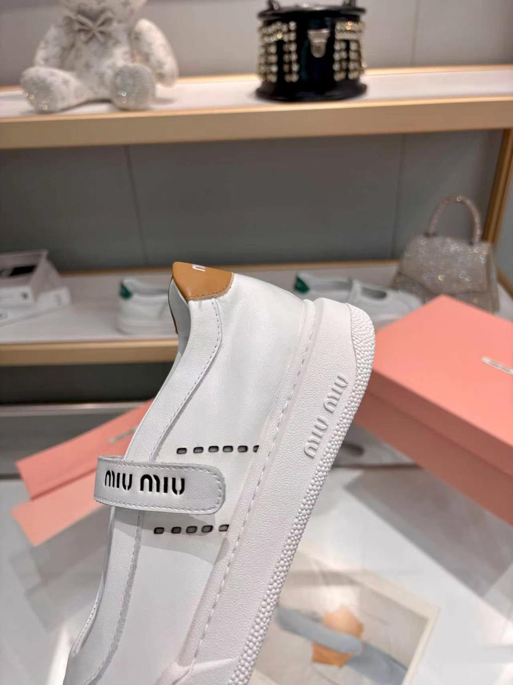 MIUMIU 26S MARY JANE BALLERINAS IN WHITE AND TAN BROWN CALFSKIN