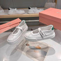 MIUMIU 26S MARY JANE BALLERINAS IN WHITE AND GREEN CALFSKIN