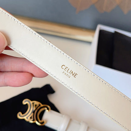 CELINE 26S BELT 25 MM IN CREAM WHITE CALFSKIN 631344