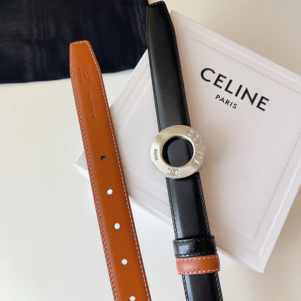CELINE 26S BELT 25 MM IN BLACK AND BROWN CALFSKIN 636393