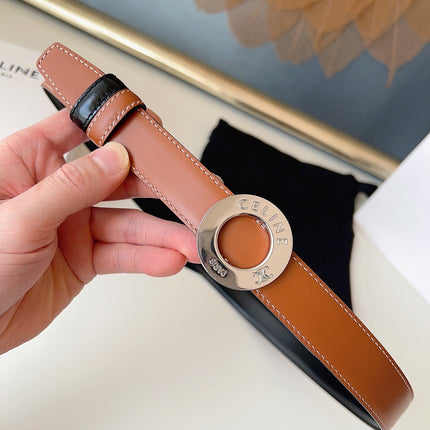 CELINE 26S BELT 25 MM IN BLACK AND BROWN CALFSKIN 636393