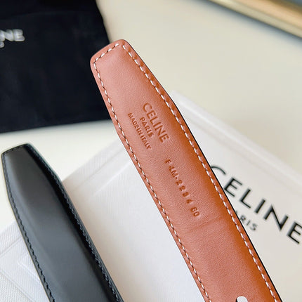 CELINE 26S BELT 25 MM IN BLACK AND BROWN CALFSKIN 636394