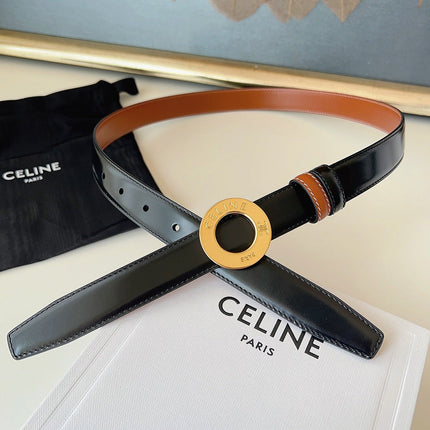 CELINE 26S BELT 25 MM IN BLACK AND BROWN CALFSKIN 636394