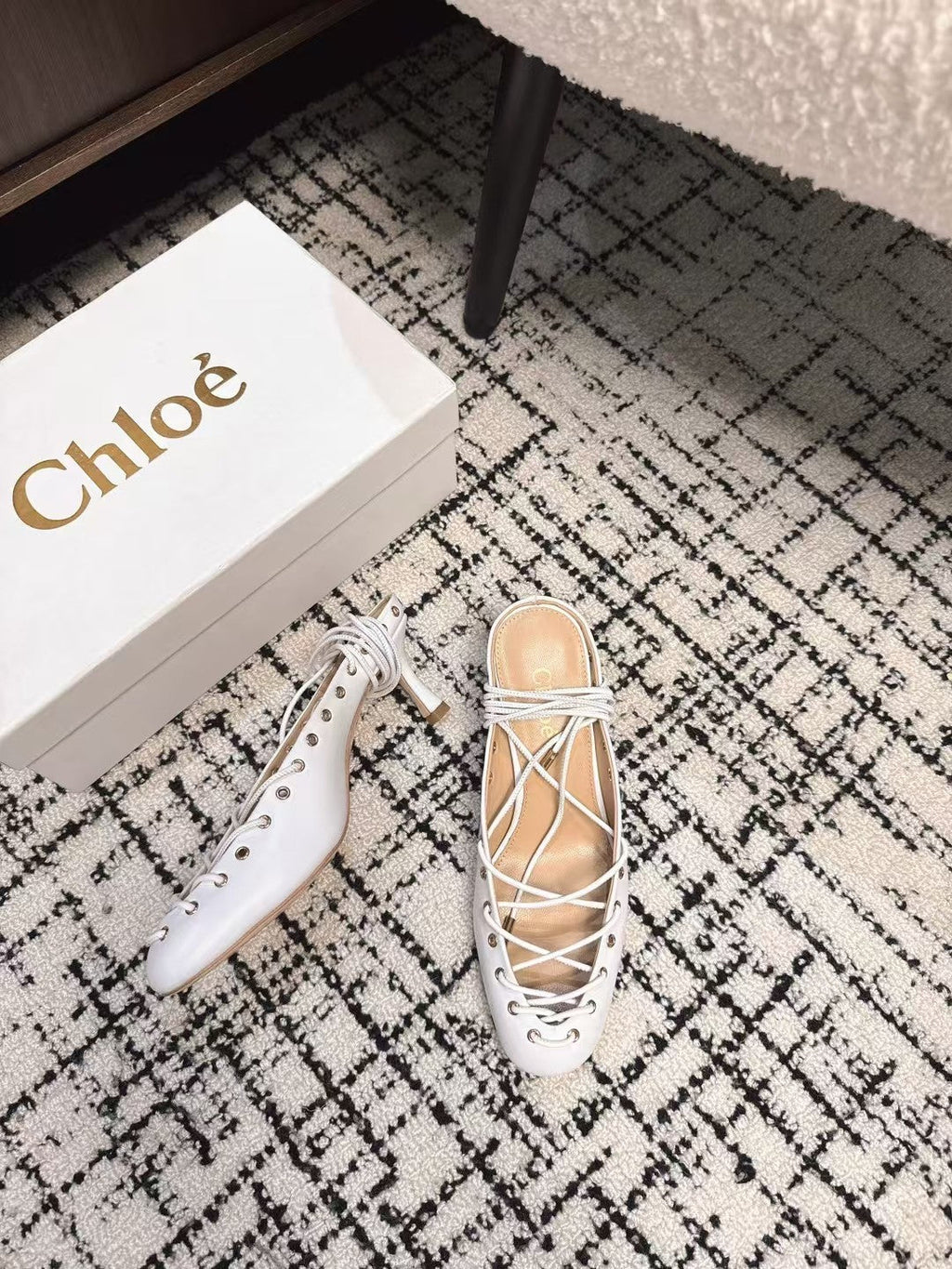 CHLOÉ 26S LACE-UP HEELS 60 MM IN WHITE CALFSKIN