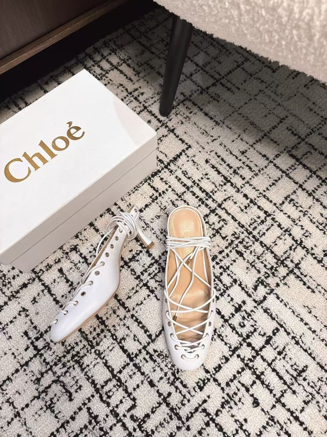 CHLOÉ 26S LACE-UP HEELS 60 MM IN WHITE CALFSKIN
