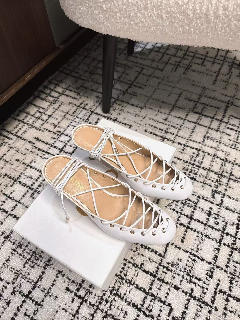 CHLOÉ 26S LACE-UP HEELS 60 MM IN WHITE CALFSKIN