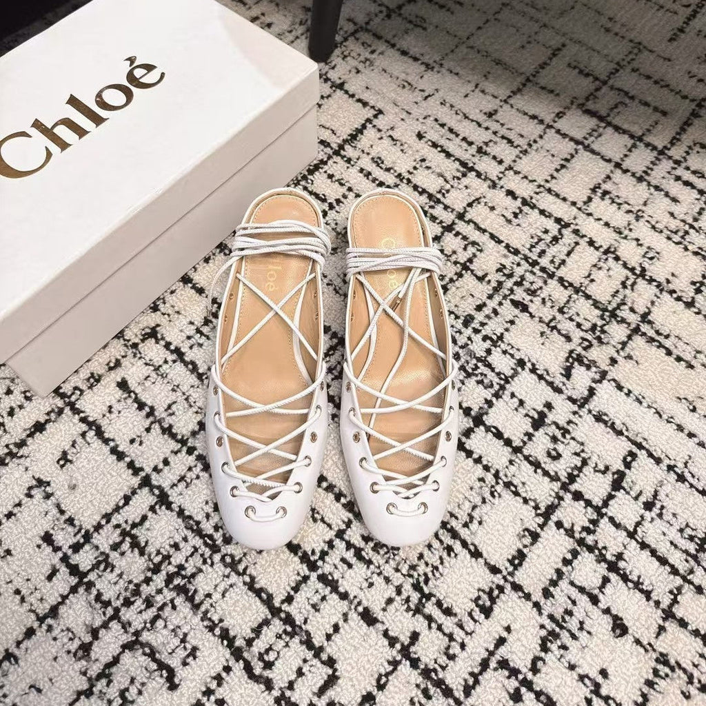 CHLOÉ 26S LACE-UP HEELS 60 MM IN WHITE CALFSKIN