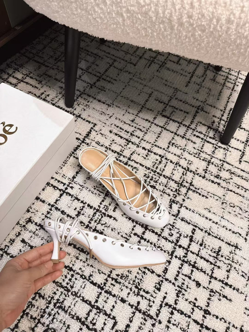 CHLOÉ 26S LACE-UP HEELS 60 MM IN WHITE CALFSKIN