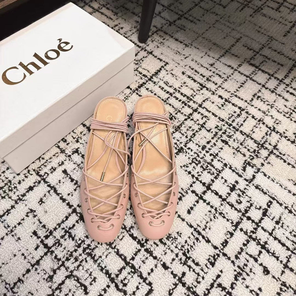 CHLOÉ 26S LACE-UP HEELS 60 MM IN NUDE PINK CALFSKIN