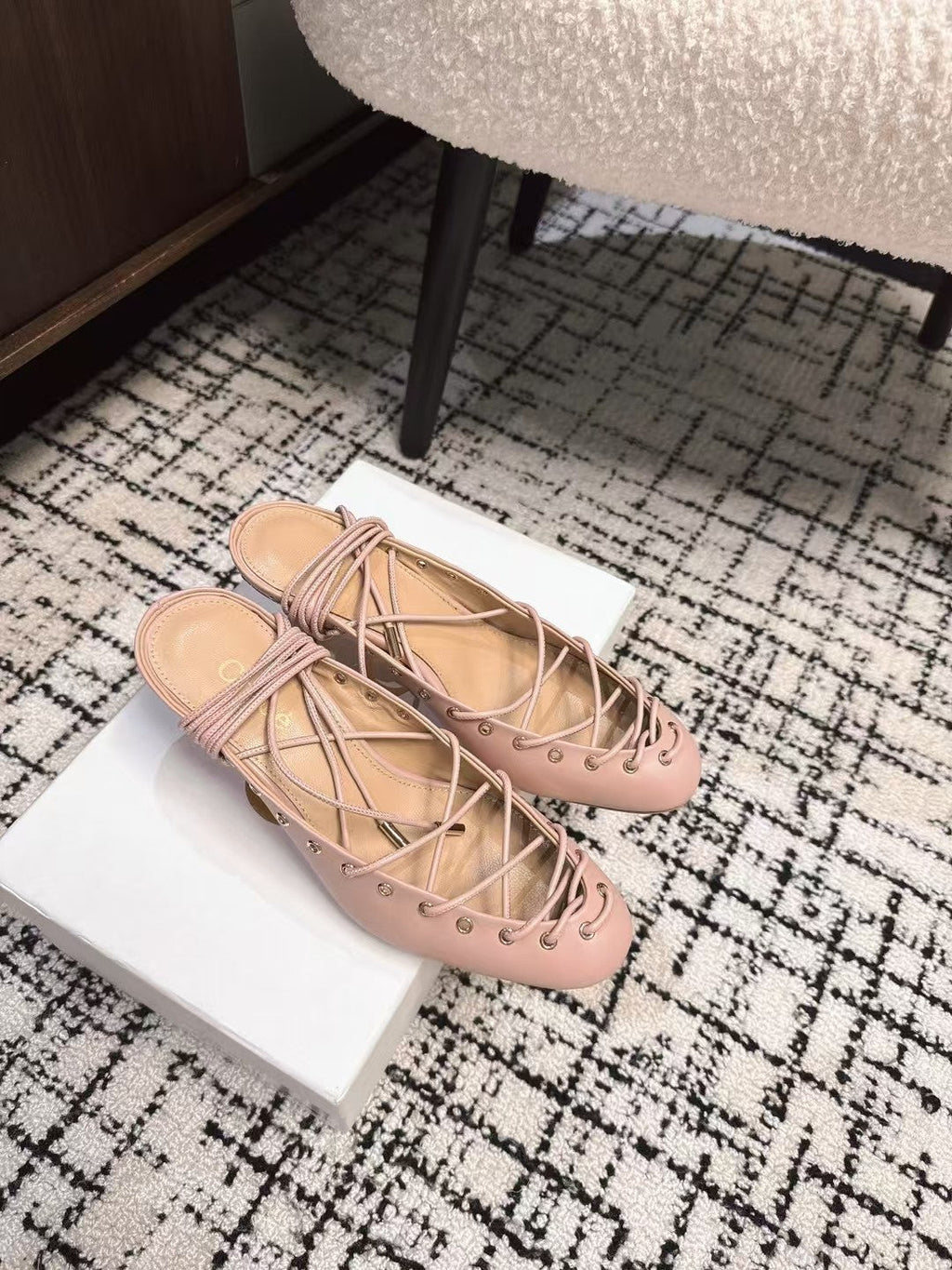 CHLOÉ 26S LACE-UP HEELS 60 MM IN NUDE PINK CALFSKIN