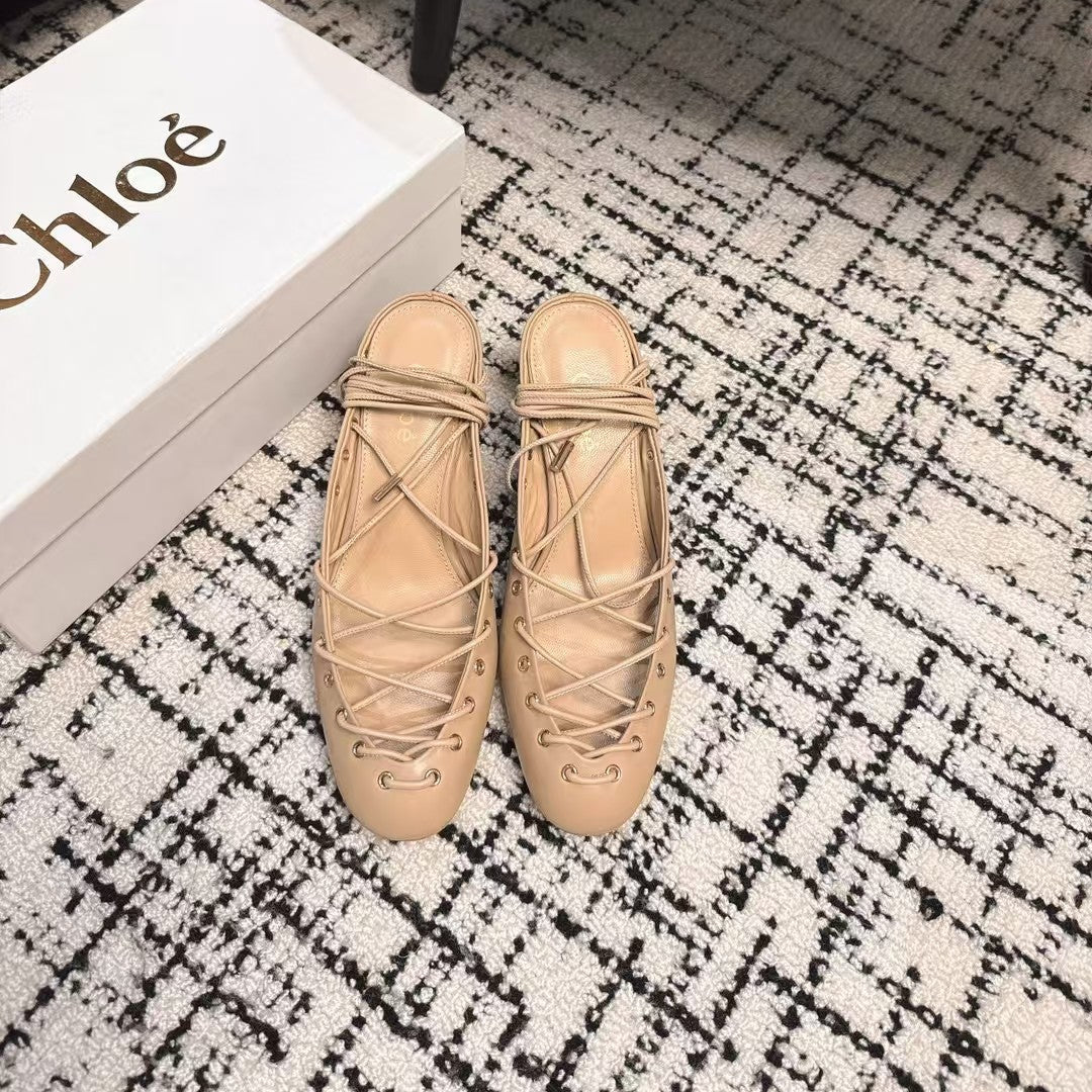 CHLOÉ 26S LACE-UP HEELS 60 MM IN NUDE BEIGE CALFSKIN