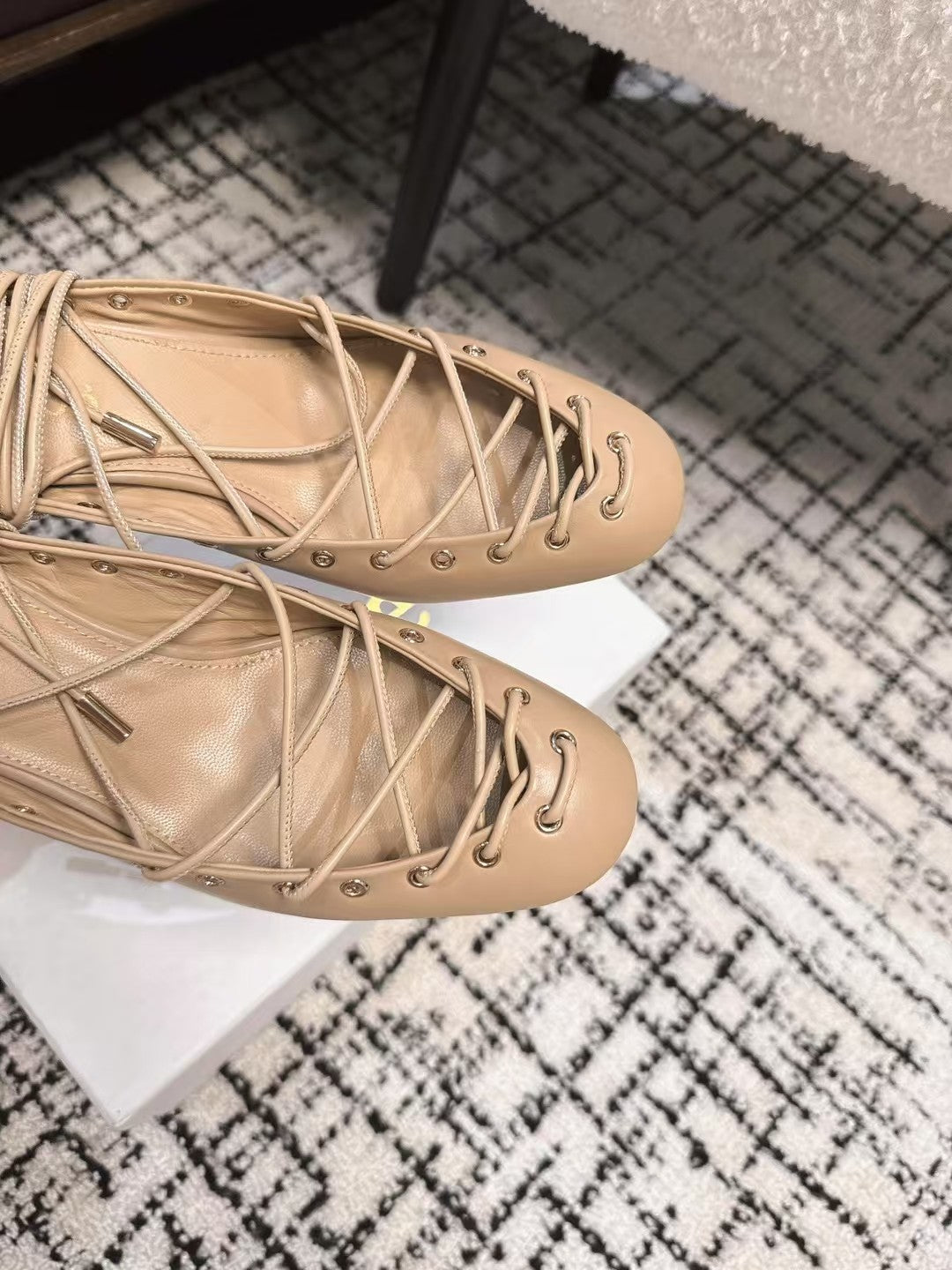 CHLOÉ 26S LACE-UP HEELS 60 MM IN NUDE BEIGE CALFSKIN