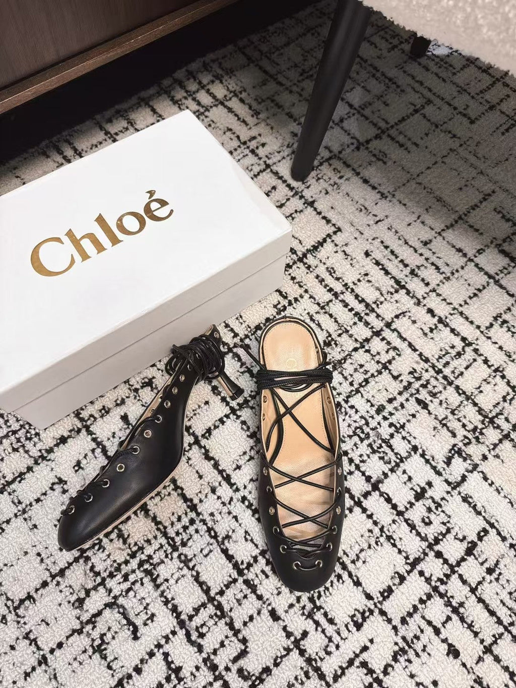 CHLOÉ 26S LACE-UP HEELS 60 MM IN BLACK CALFSKIN