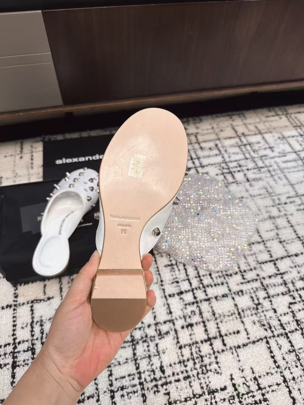 RHODES STUDDED FLAT MULE IN WHITE CALFSKIN